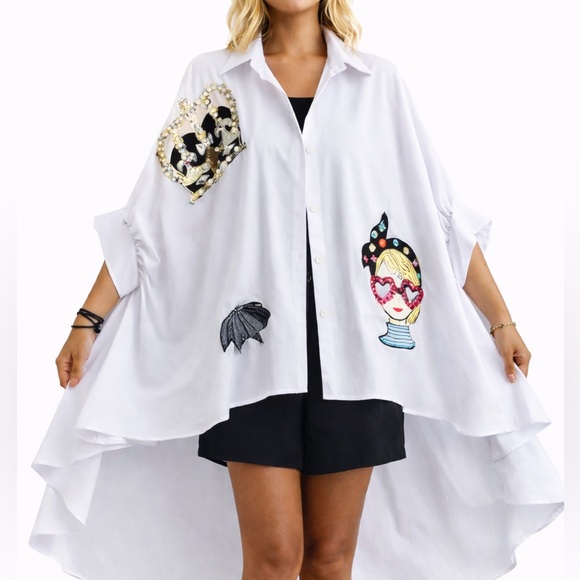 Fabulous Crystal Beaded Oversized Asymmetrical Top - Picture 2 of 14